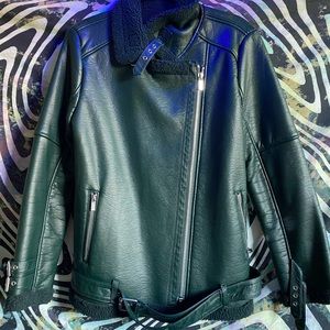 NWOT Dark Green Sherpa-Lined Coat